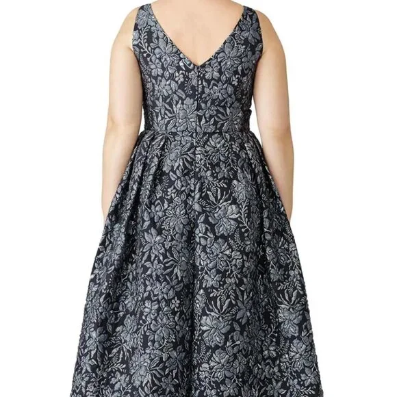 Theia Floral Slate Ballgown Silver Jacquard Floral Formal Dress Women's Size 16 - Picture 7 of 7